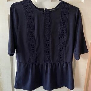Ann Taylor Embroidered Black Peplum Blouse